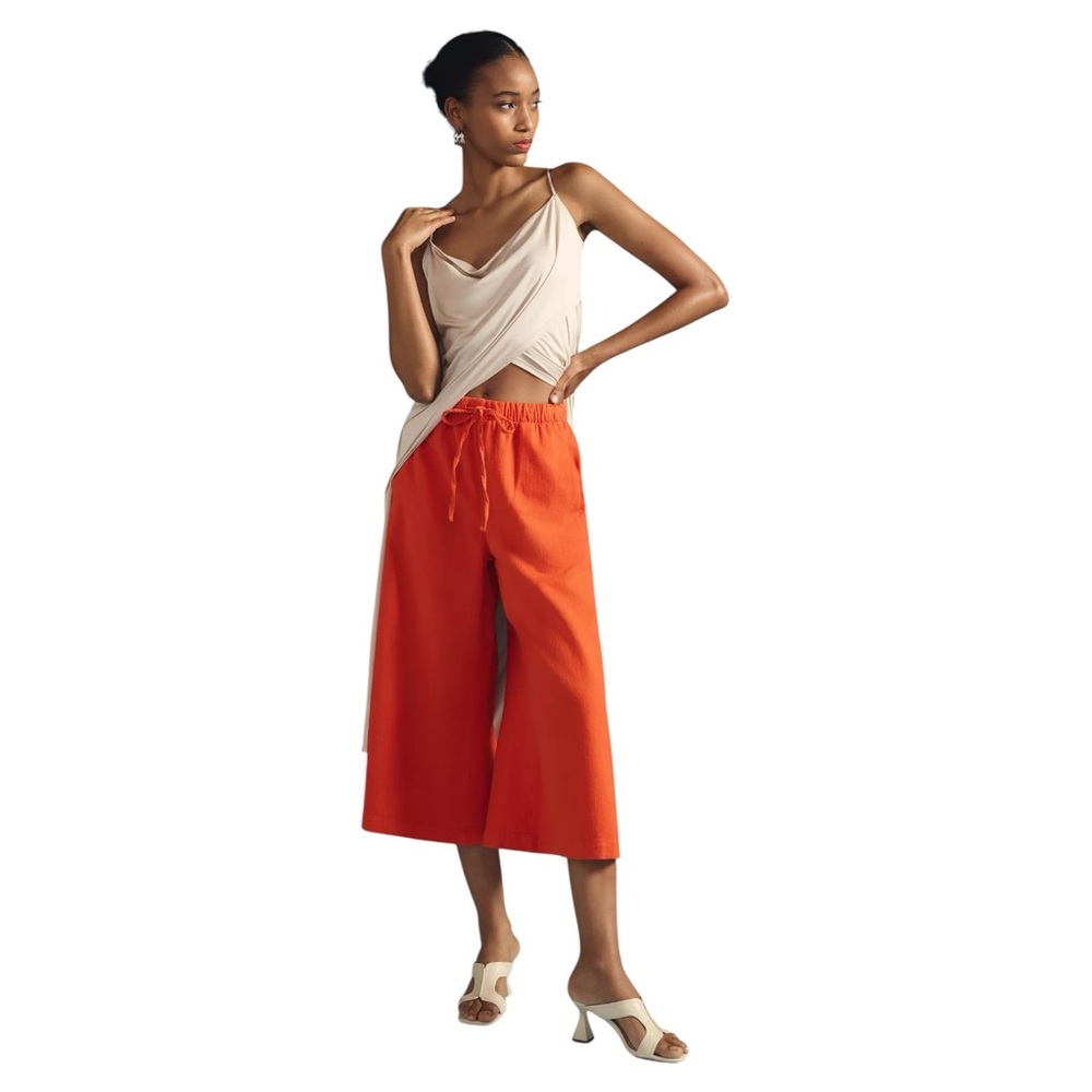 Pilcro Mid-Rise Drawstring Culottes Women’s Small Orange Cotton Pull-On Pants